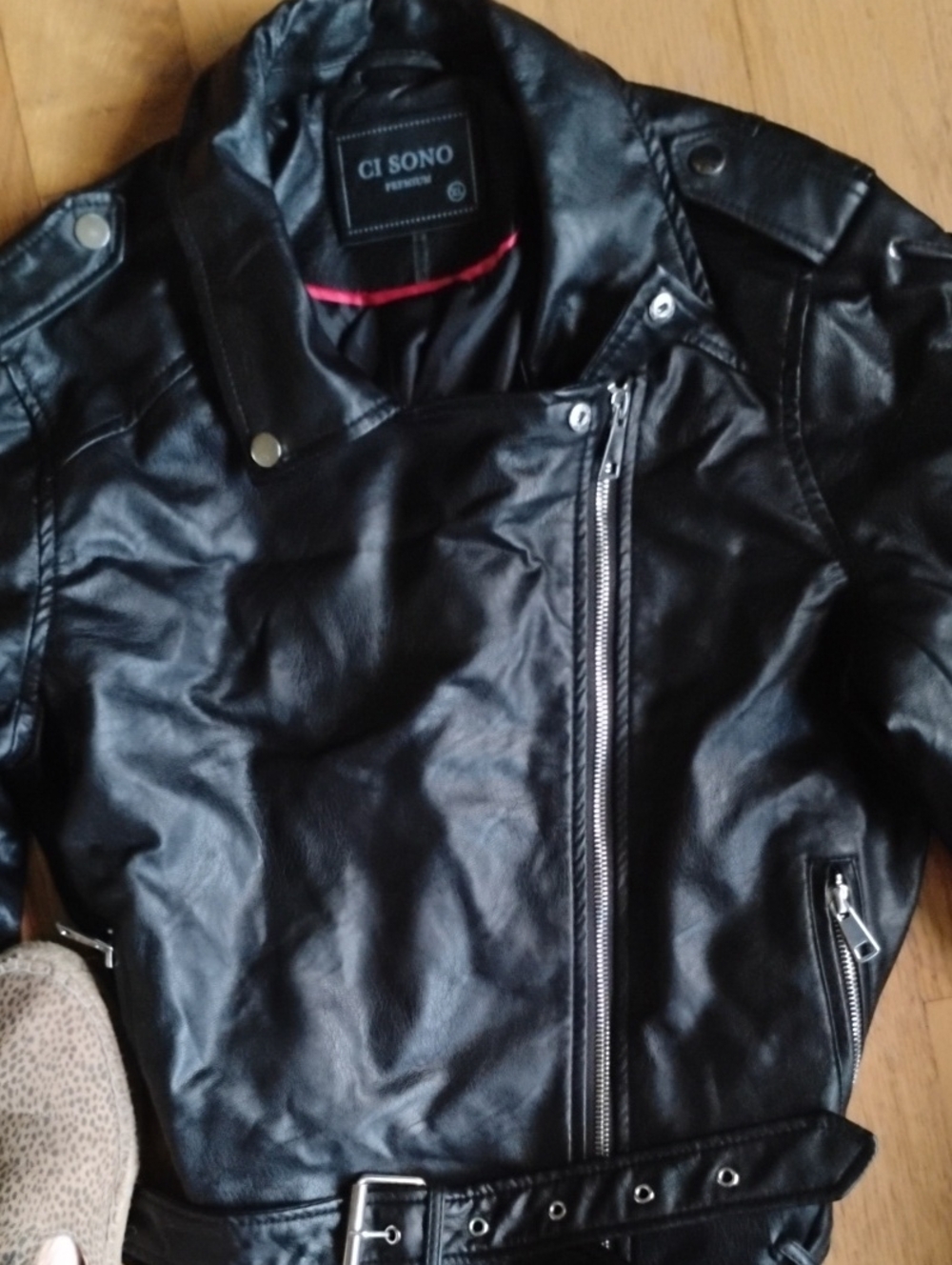 Faux Leather Jacket w/Lace-Up Sleeves